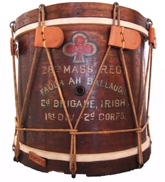 drum that reads: 28th Mass Reg Faugh Ah Ballaugh 2d Brigade, Irish 1st Div 2d Corps
